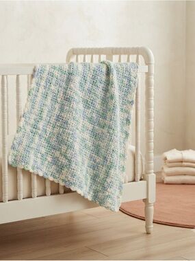 Handmade Crocheted Baby Blanket Afghan Mint Green Blue White